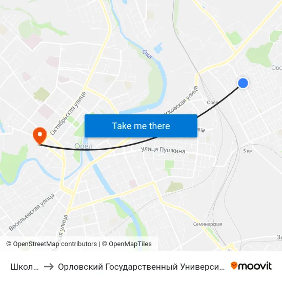 Школа №30 to Орловский Государственный Университет. Медицинский Институт map