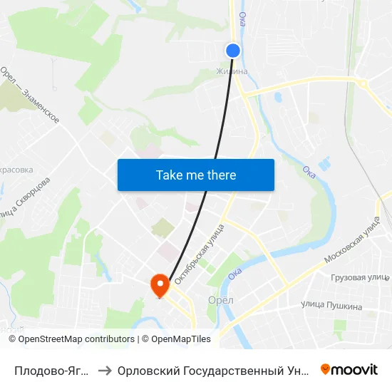 Плодово-Ягодная Станция to Орловский Государственный Университет. Медицинский Институт map
