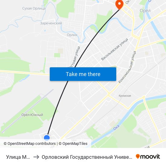 Улица Машкарина to Орловский Государственный Университет. Медицинский Институт map