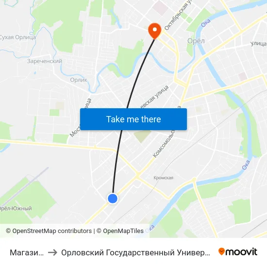 Магазин «Уют» to Орловский Государственный Университет. Медицинский Институт map