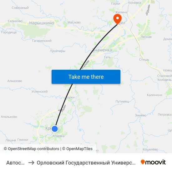 Автостанция to Орловский Государственный Университет. Медицинский Институт map