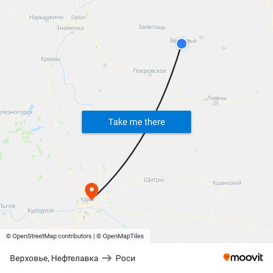 Верховье, Нефтелавка to Роси map