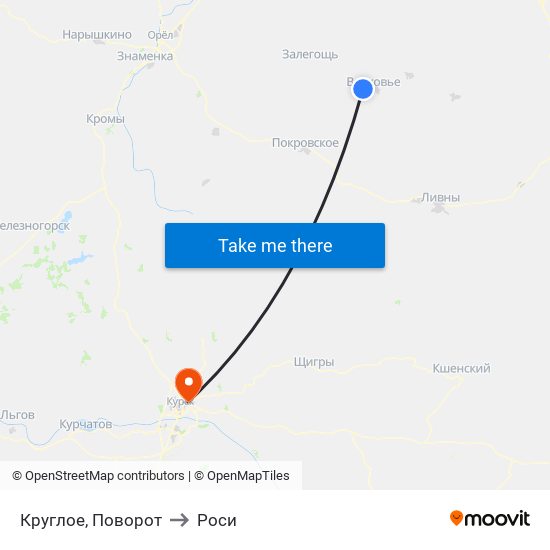 Круглое, Поворот to Роси map