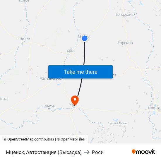 Мценск, Автостанция (Высадка) to Роси map