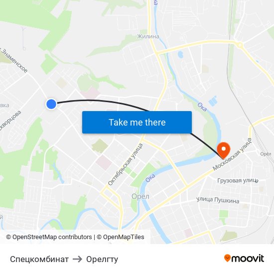 Спецкомбинат to Орелгту map