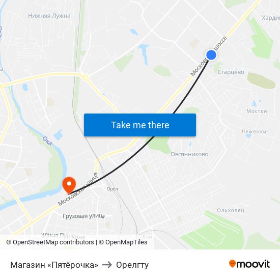 Магазин «Пятёрочка» to Орелгту map