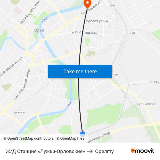 Ж/Д Станция «Лужки-Орловские» to Орелгту map