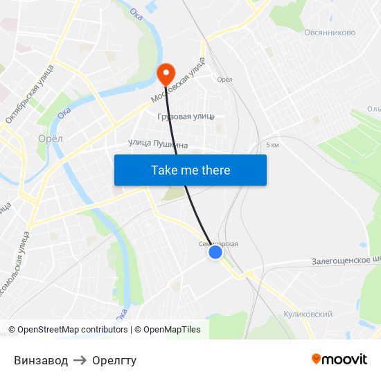 Винзавод to Орелгту map