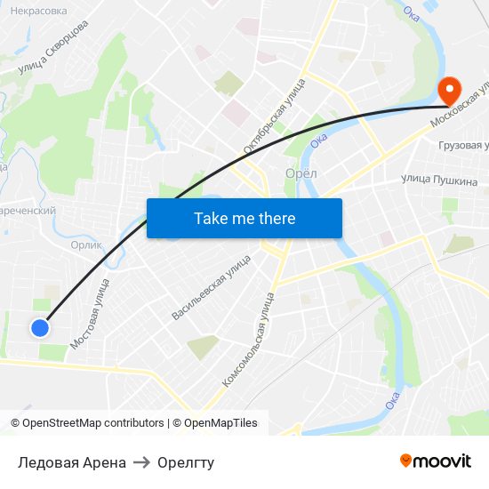 Ледовая Арена to Орелгту map