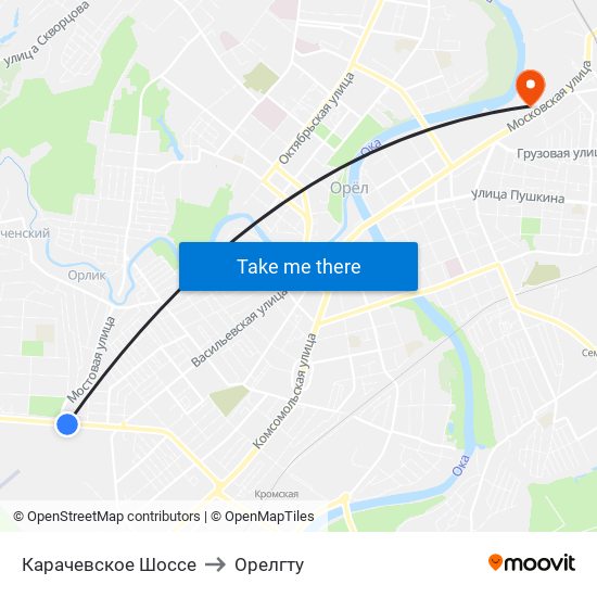 Карачевское Шоссе to Орелгту map