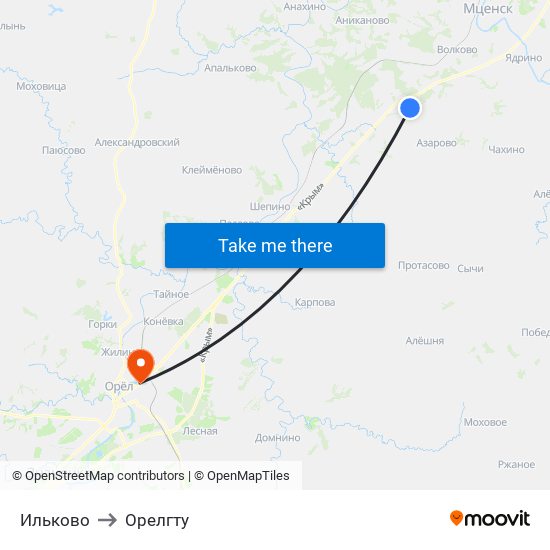 Ильково to Орелгту map