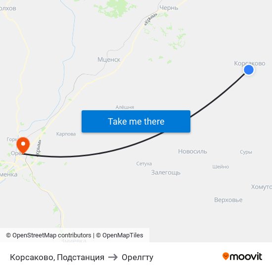 Корсаково, Подстанция to Орелгту map