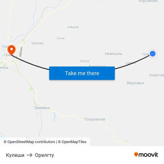 Кулеши to Орелгту map