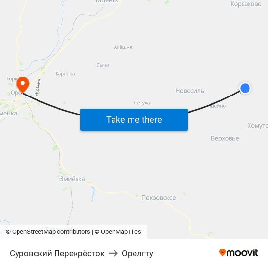 Суровский Перекрёсток to Орелгту map