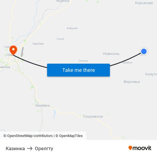 Казинка to Орелгту map