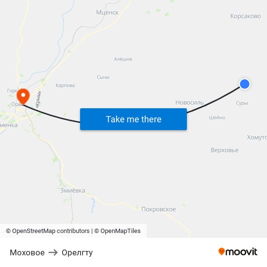 Моховое to Орелгту map