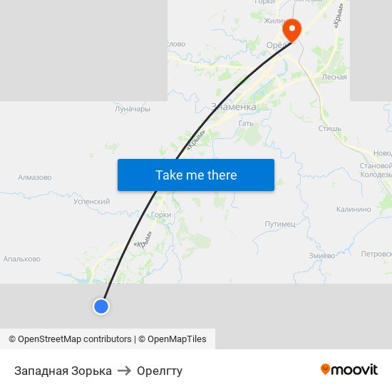 Западная Зорька to Орелгту map