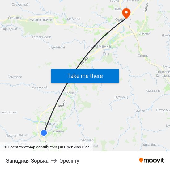 Западная Зорька to Орелгту map