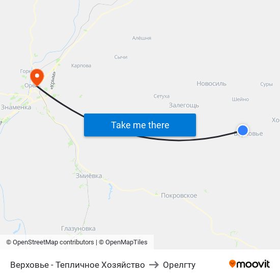 Верховье - Тепличное Хозяйство to Орелгту map