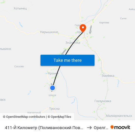 411-Й Километр (Поливановский Поворот) to Орелгту map