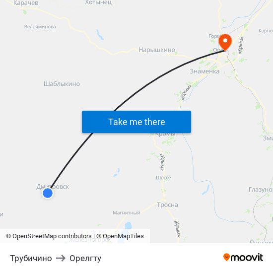 Трубичино to Орелгту map