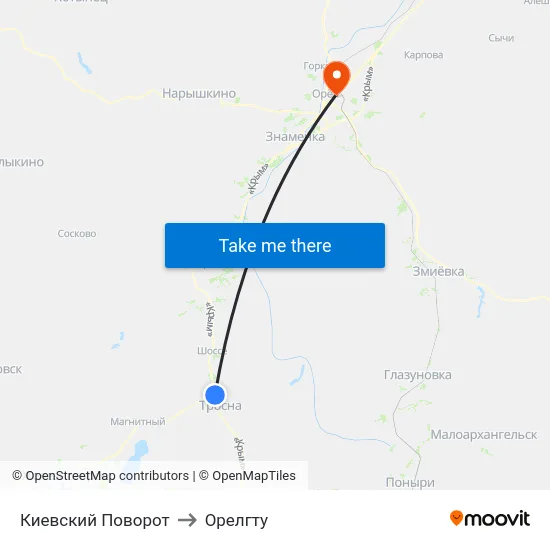 Киевский Поворот to Орелгту map
