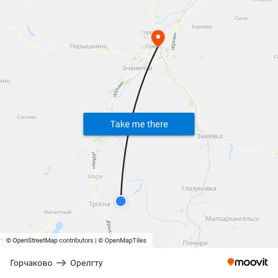 Горчаково to Орелгту map