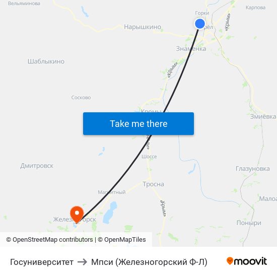 Госуниверситет to Мпси (Железногорский Ф-Л) map