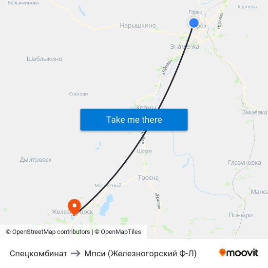 Спецкомбинат to Мпси (Железногорский Ф-Л) map