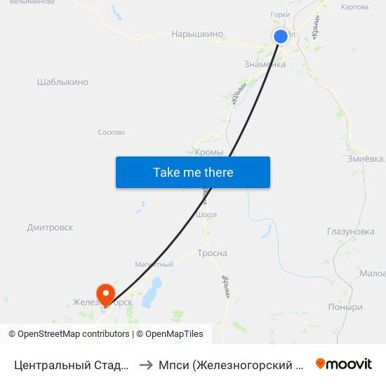 Центральный Стадион to Мпси (Железногорский Ф-Л) map