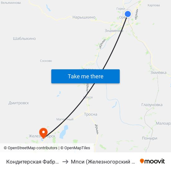 Кондитерская Фабрика to Мпси (Железногорский Ф-Л) map