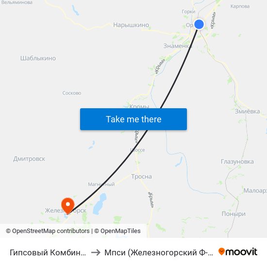 Гипсовый Комбинат to Мпси (Железногорский Ф-Л) map