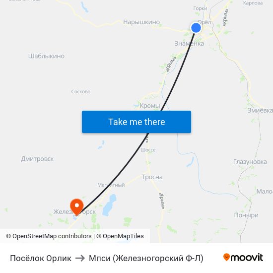 Посёлок Орлик to Мпси (Железногорский Ф-Л) map