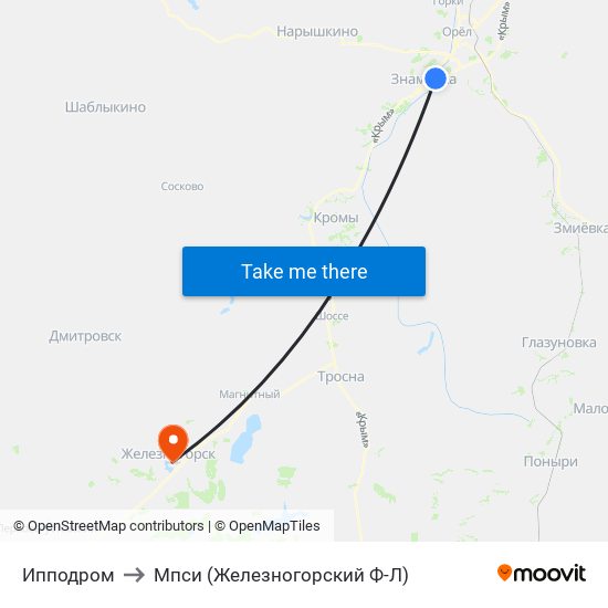 Ипподром to Мпси (Железногорский Ф-Л) map