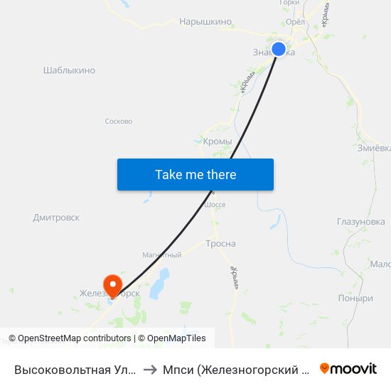 Высоковольтная Улица to Мпси (Железногорский Ф-Л) map