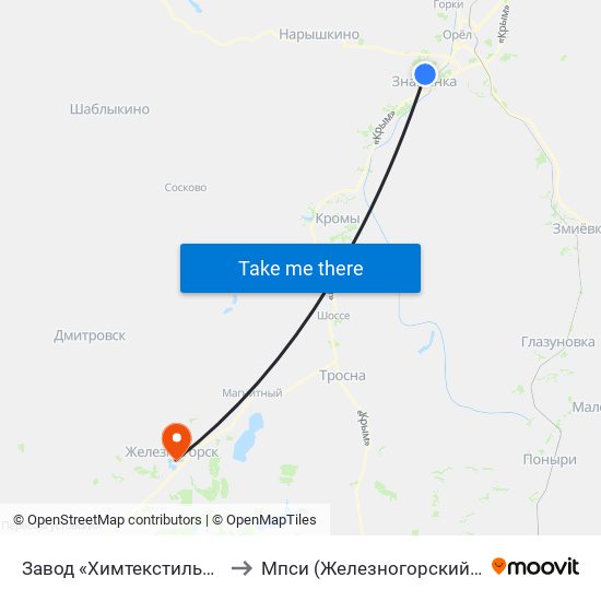 Завод «Химтекстильмаш» to Мпси (Железногорский Ф-Л) map