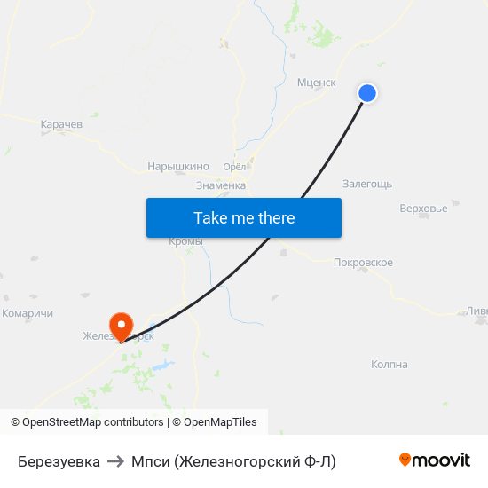 Березуевка to Мпси (Железногорский Ф-Л) map