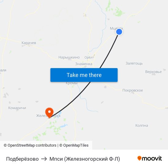 Подберёзово to Мпси (Железногорский Ф-Л) map