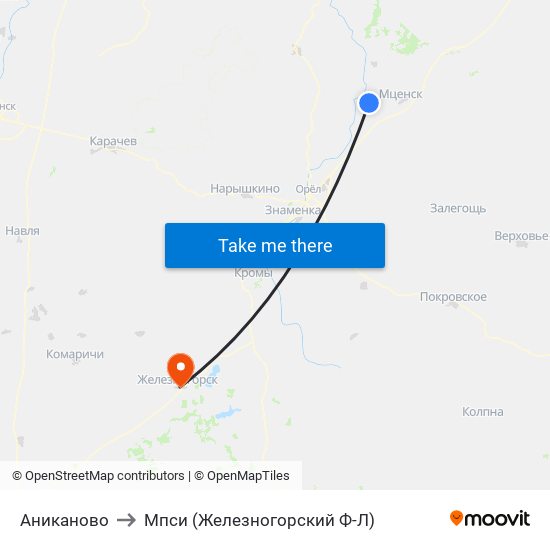 Аниканово to Мпси (Железногорский Ф-Л) map
