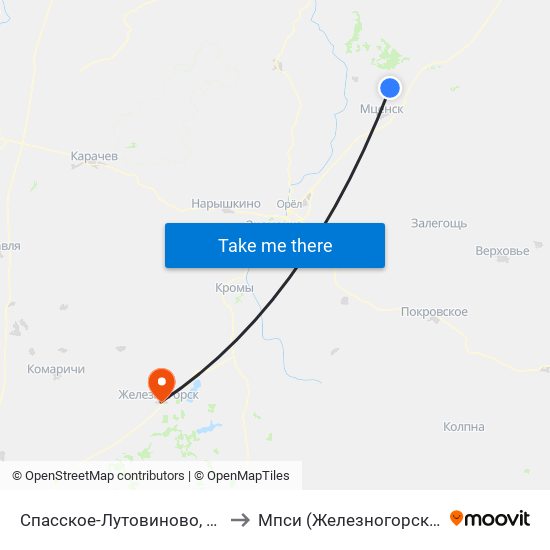 Спасское-Лутовиново, Магазин to Мпси (Железногорский Ф-Л) map