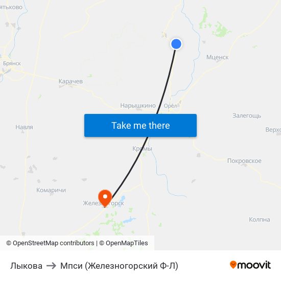 Лыкова to Мпси (Железногорский Ф-Л) map