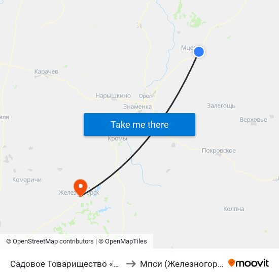 Садовое Товарищество «Юбилейный» to Мпси (Железногорский Ф-Л) map