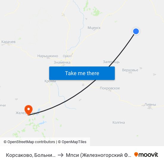 Корсаково, Больница to Мпси (Железногорский Ф-Л) map