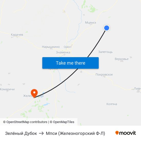 Зелёный Дубок to Мпси (Железногорский Ф-Л) map