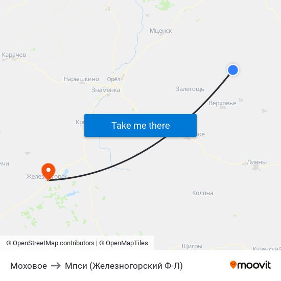 Моховое to Мпси (Железногорский Ф-Л) map