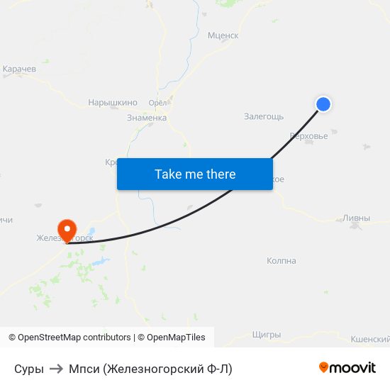 Суры to Мпси (Железногорский Ф-Л) map