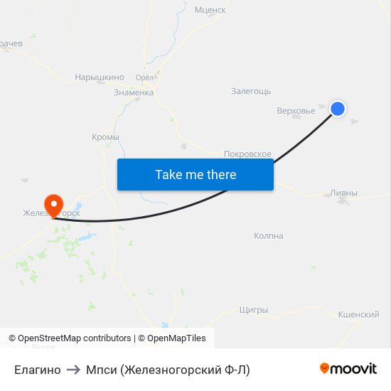 Елагино to Мпси (Железногорский Ф-Л) map