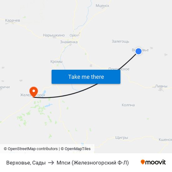 Верховье, Сады to Мпси (Железногорский Ф-Л) map