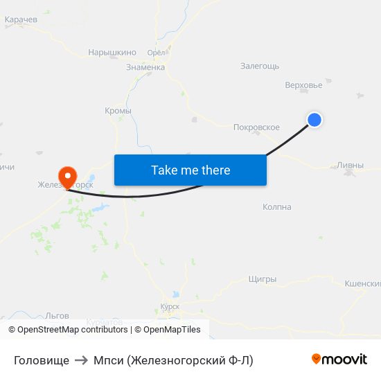 Головище to Мпси (Железногорский Ф-Л) map