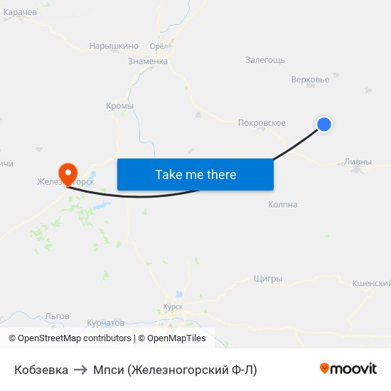 Кобзевка to Мпси (Железногорский Ф-Л) map